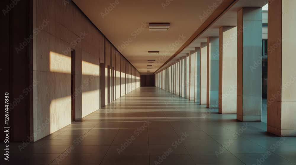 Empty Hallway with Column Shadows Empty Hallway with Column Shadows