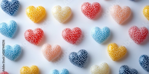 Wallpaper Mural Colorful heart-shaped candies arranged on a white surface for a festive occasion or celebration Torontodigital.ca