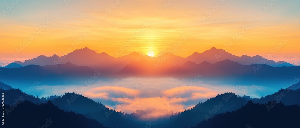 Sunrise over mountain range nature landscape tranquil environment aerial view scenic beauty Sunrise over mountain range nature landscape tranquil environment aerial view scenic beauty