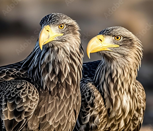 two birds with yellow beaks
