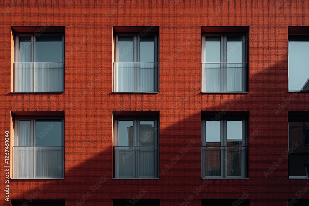 Obraz premium Red Brick Building Facade with Windows