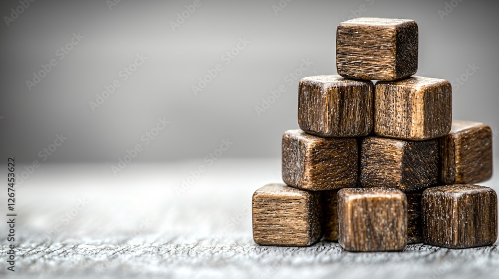 Wooden blocks pyramid, growth concept, neutral background, business strategy Wooden blocks pyramid, growth concept, neutral background, business strategy