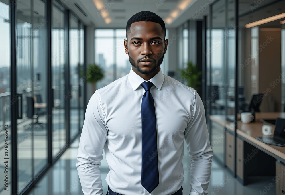 Confident Black Businessman in Modern Office Confident Black Businessman in Modern Office