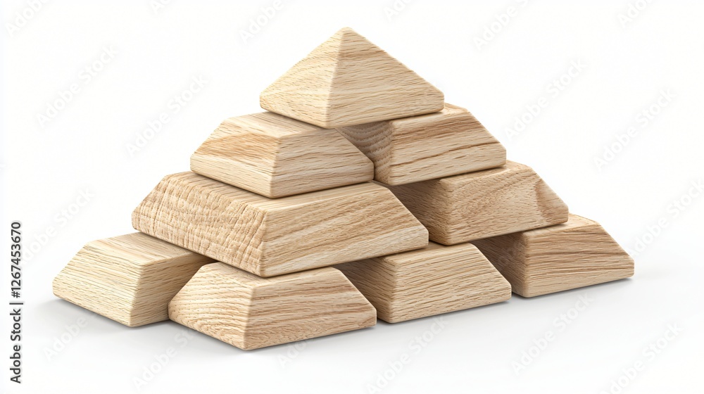 Fototapeta premium Wooden blocks pyramid structure on white. Business concept illustration