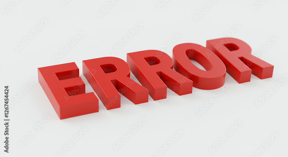 ** Error Message: Bold Red Letters on White - 3D Render, Warning Sign, Failure, Alert, Problem, Mistake, Fault, Flaw, Glitch ** Error Message: Bold Red Letters on White - 3D Render, Warning Sign, Failure, Alert, Problem, Mistake, Fault, Flaw, Glitch