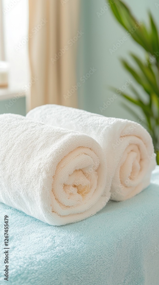 Relaxing spa experience with soft towels home bathroom product calm atmosphere close-up view Relaxing spa experience with soft towels home bathroom product calm atmosphere close-up view