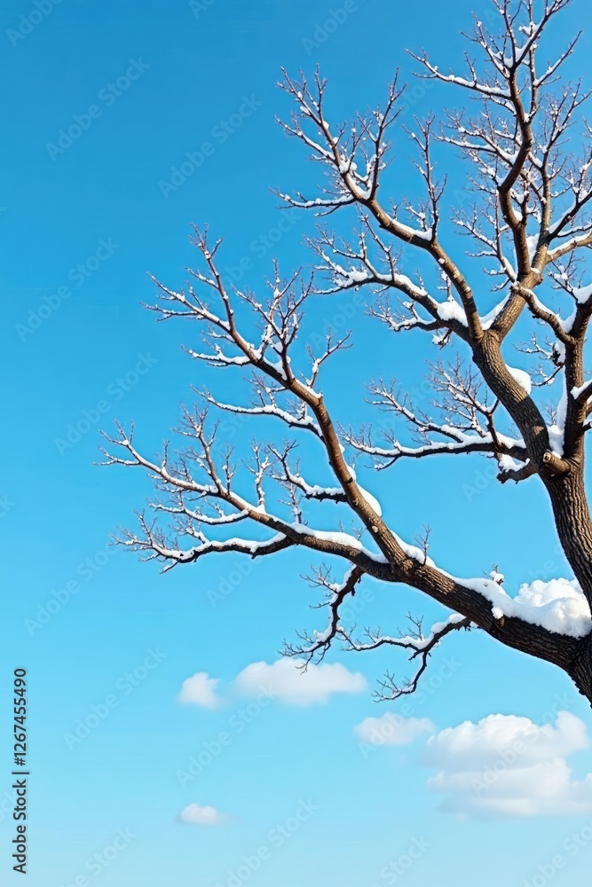 A bare tree branch against a clear blue sky with some light clouds, winter, sky, tree A bare tree branch against a clear blue sky with some light clouds, winter, sky, tree