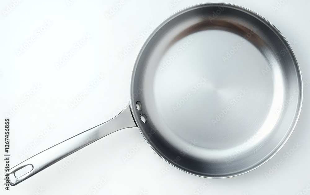 Stainless steel frying pan with long handle isolated on a clean white background showcasing modern kitchenware design and professional cooking equipment for home and commercial kitchens Stainless steel frying pan with long handle isolated on a clean white background showcasing modern kitchenware design and professional cooking equipment for home and commercial kitchens