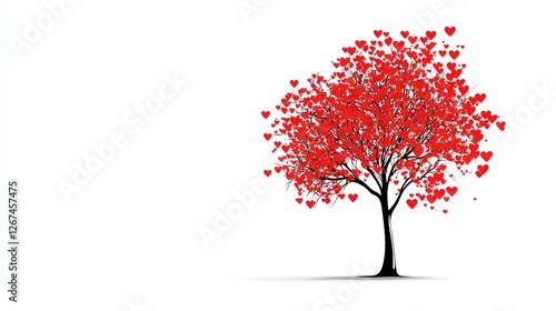 a tree with heartshaped leaves, symbolic spring love, minimalistic vector design, isolated on white background