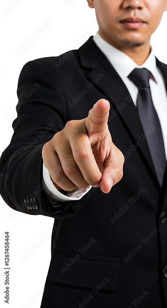 Businessman in a Black Suit Pointing a Finger Businessman in a Black Suit Pointing a Finger