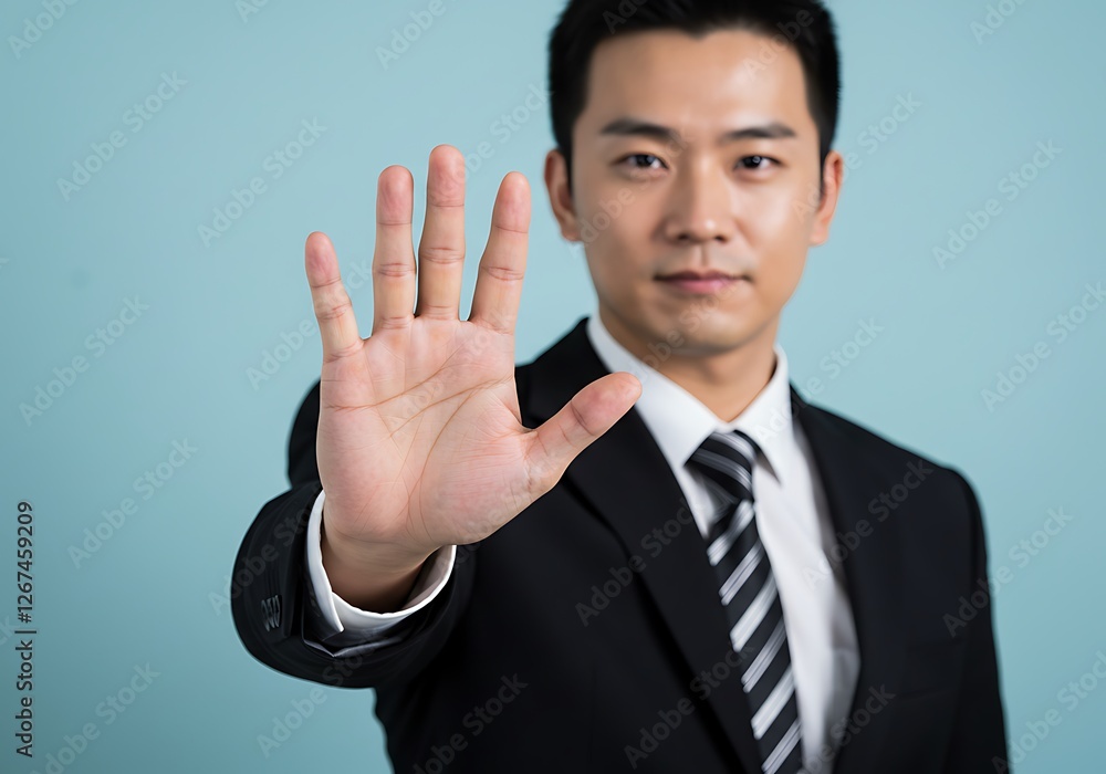 Businessman Showing Rejection or Stop Gesture Businessman Showing Rejection or Stop Gesture