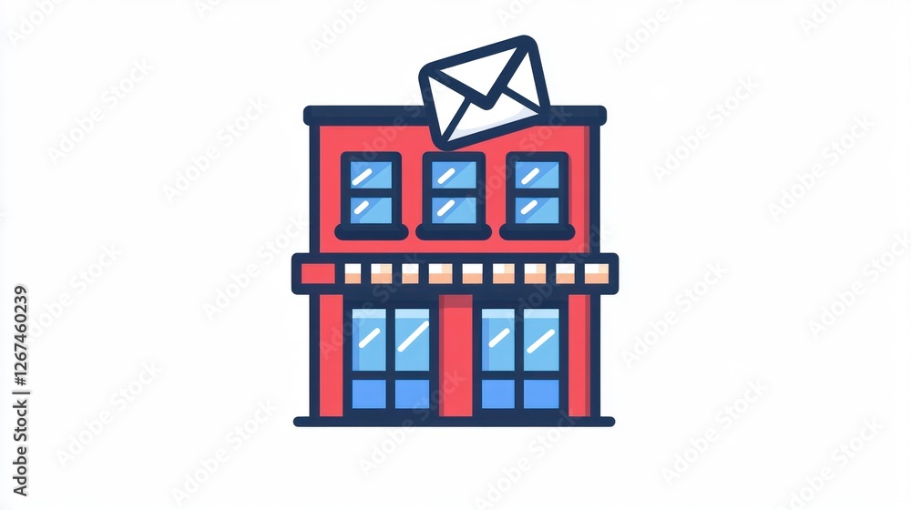 Obraz premium Red building with mail, simple illustration