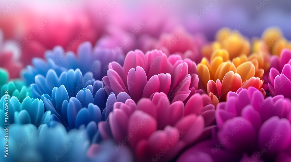 Obraz premium Vibrant spring garden, blooming flowers in full spectrum, 3D illustration