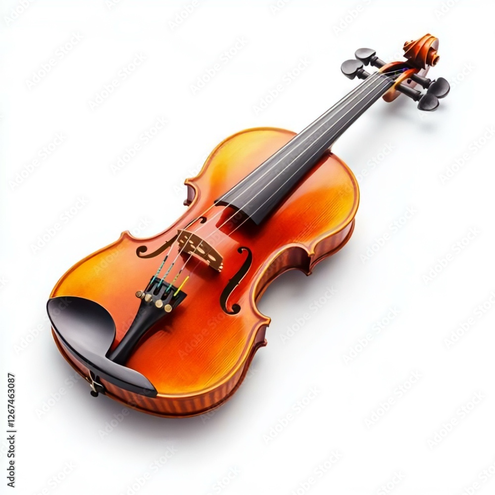 Beautifully Crafted Wooden Violin on White Background