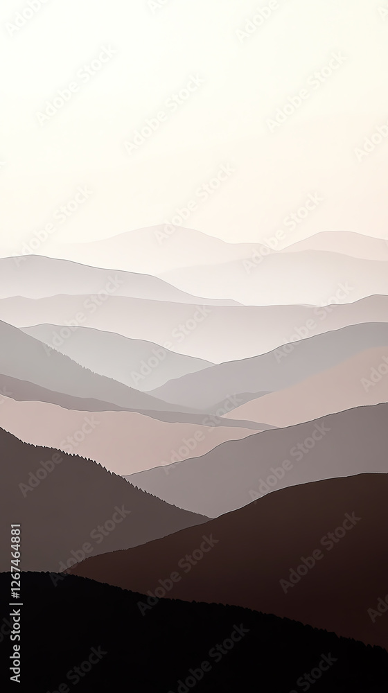 Fototapeta premium A serene view of layered mountains in soft shades, creating a calming atmosphere and inspiring connection with nature.