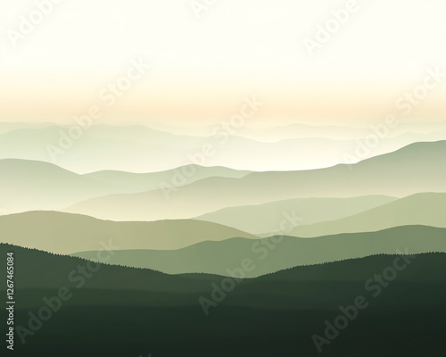 Serene mountain landscape with soft, rolling hills and a tranquil color palette, perfect for nature-themed projects.