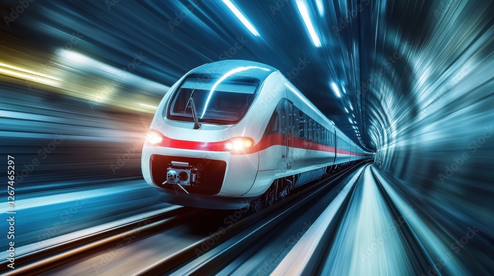 Fototapeta premium Train moving fast in tunnel.