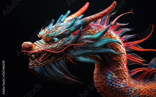 Majestic Chinese Dragon: A Vibrant Digital Art Piece photo