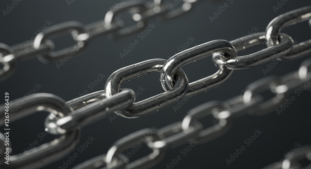 Fototapeta premium Silver Chain Strength: Interlocking Metal Links for Security, Industrial Support, and Timeless Style - Bold Design Detail