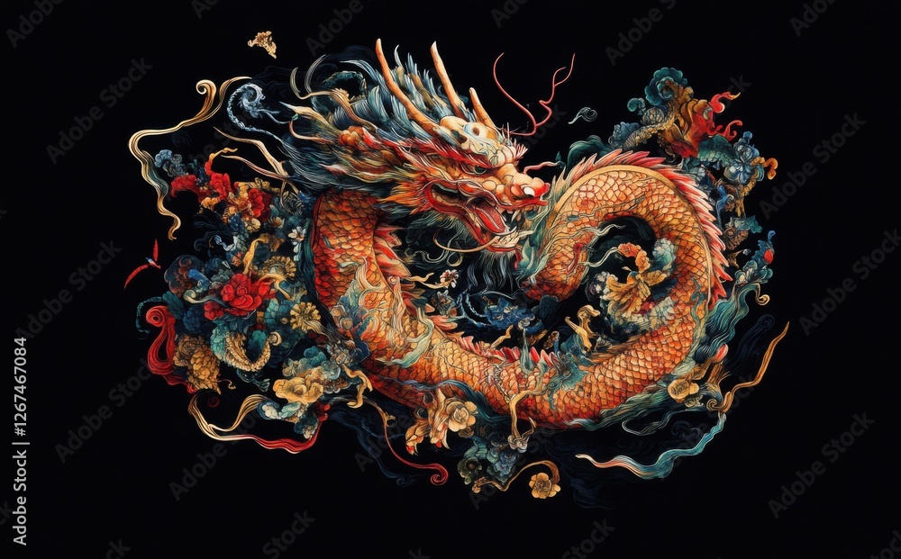 Naklejka premium Majestic Asian Dragon in Vibrant Hues