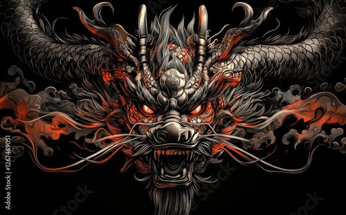 Majestic Asian Dragon: A Fierce and Mystical Digital Art photo