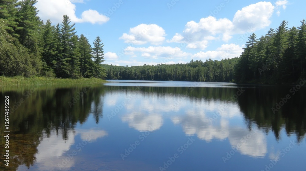 Serene Lake Reflection in a Canadian Forest Serene Lake Reflection in a Canadian Forest