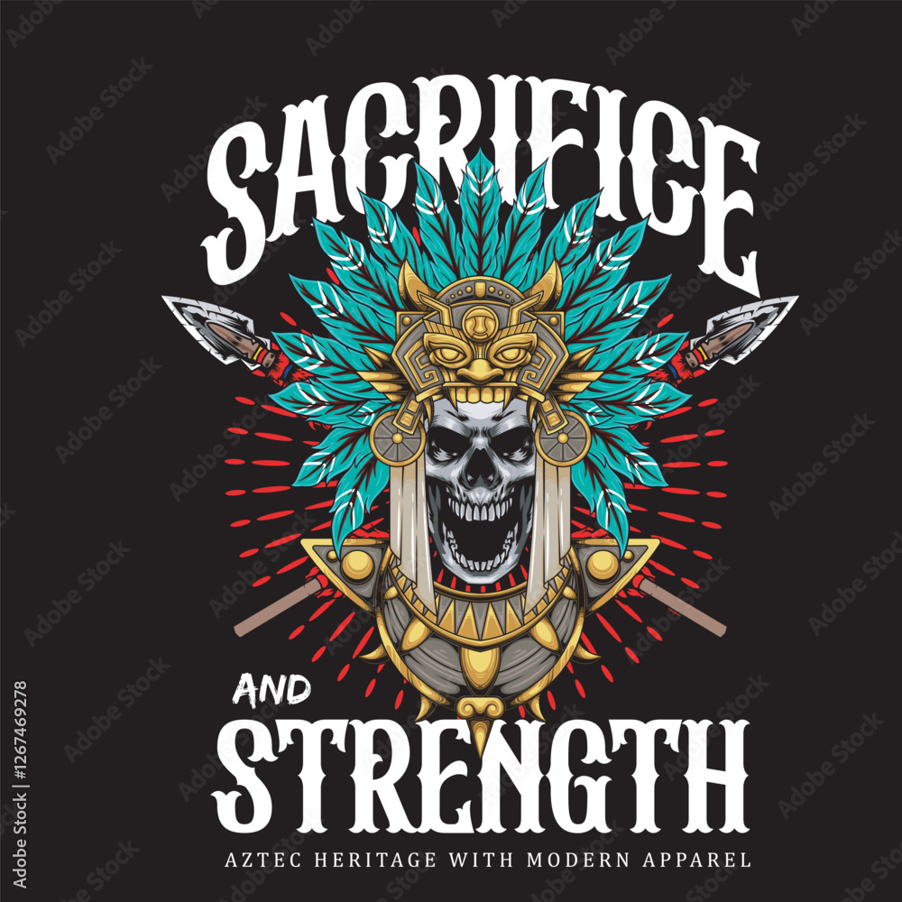 Vector Illustration of Astec Skull with Weapons in Detailed Vintage Illustration Available for Tshirt Design Vector Illustration of Astec Skull with Weapons in Detailed Vintage Illustration Available for Tshirt Design