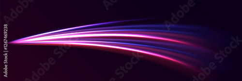 Futuristic wave flash, neon spiral. A semicircular wave, a vortex of a curved light trail.