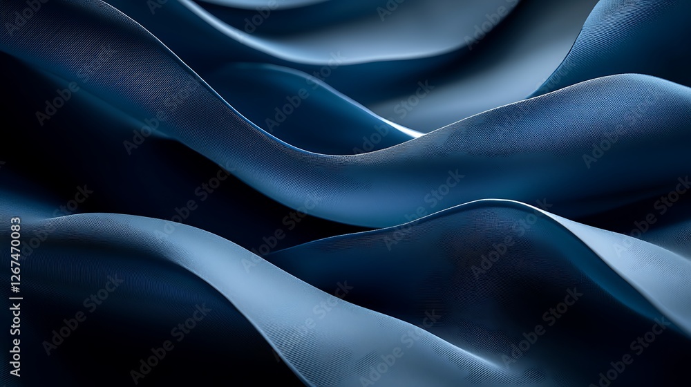 Obraz premium Blue fabric waves, abstract background, studio shot, design element