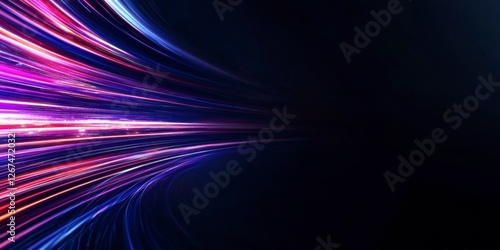 Abstract neon light trails in motion, futuristic digital speed background