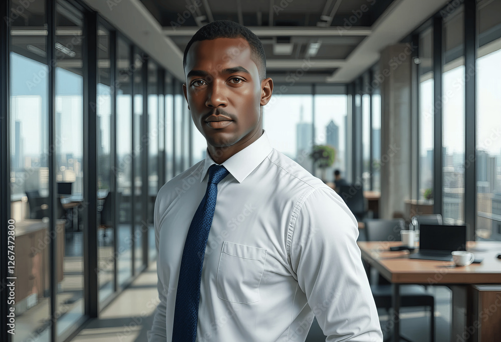 Confident Black Businessman in Modern Office
