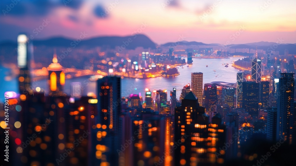 Obraz premium blurred lighhts from peak Victoria, Hong Kong