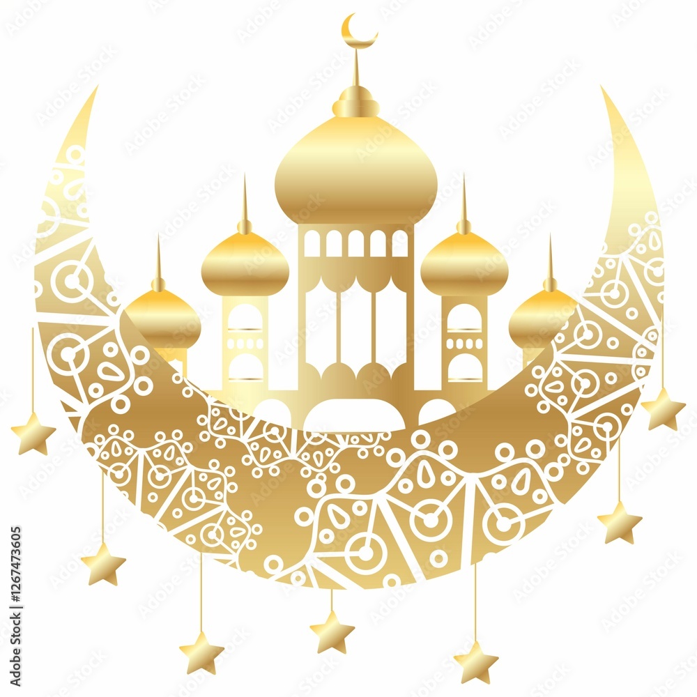 Golden Mosque with Islamic Border – Eid al-Fitr Celebration Golden Mosque with Islamic Border – Eid al-Fitr Celebration