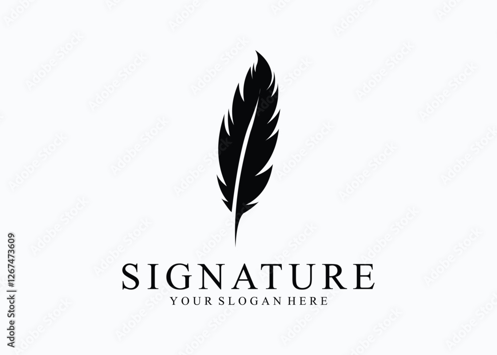 simple feather design logo for signature on white background simple feather design logo for signature on white background