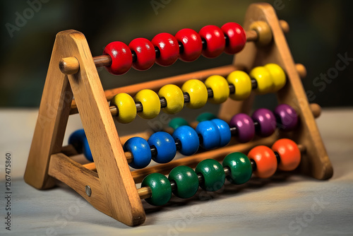 Colorful wooden abacus with beads, ideal for education or counting. A classic learning tool. photo