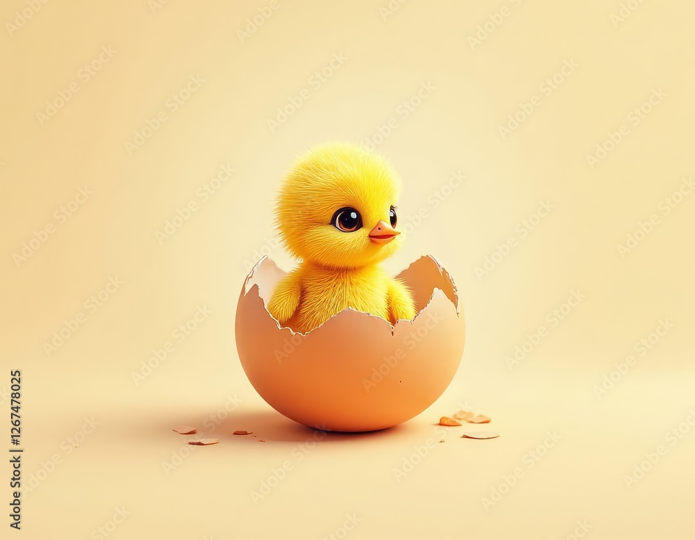 Fuzzy Yellow Chick Hatching From an Egg Fuzzy Yellow Chick Hatching From an Egg