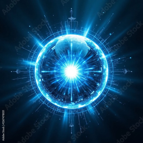 Futuristic technology globe in blue with circuit lines