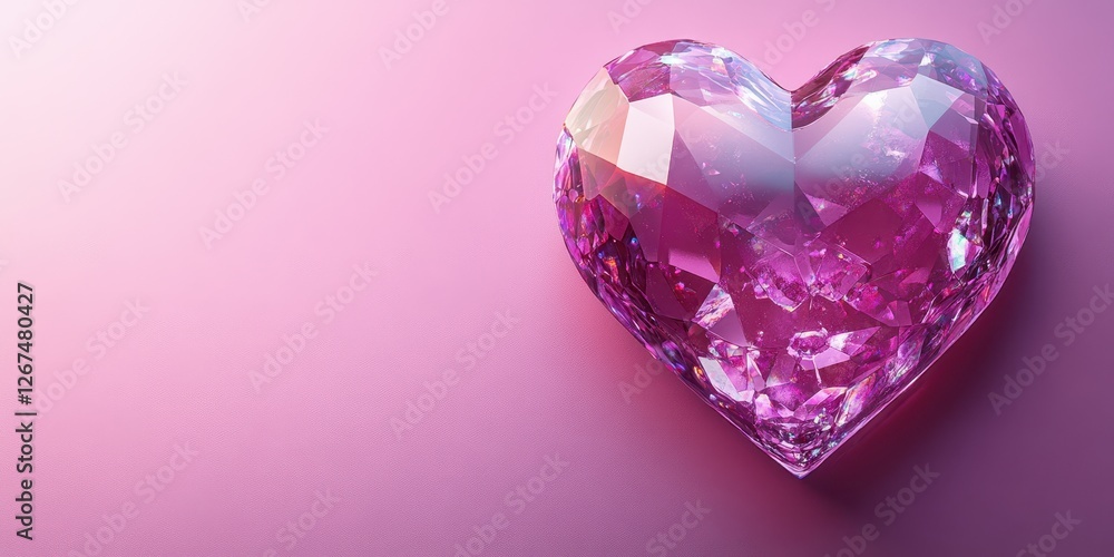 Delicate pink heart-shaped crystal garnet reflecting light on a soft pastel background Delicate pink heart-shaped crystal garnet reflecting light on a soft pastel background