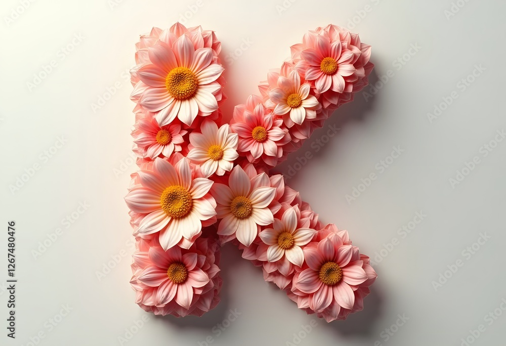 Letter K made of real natural flowers.
Letter K made of real natural flowers.