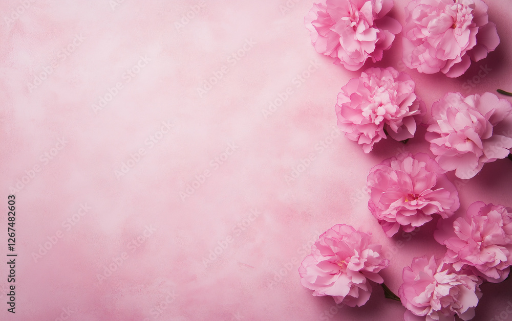 Beautiful carnation flowers arranged on a pastel pink textured background Beautiful carnation flowers arranged on a pastel pink textured background