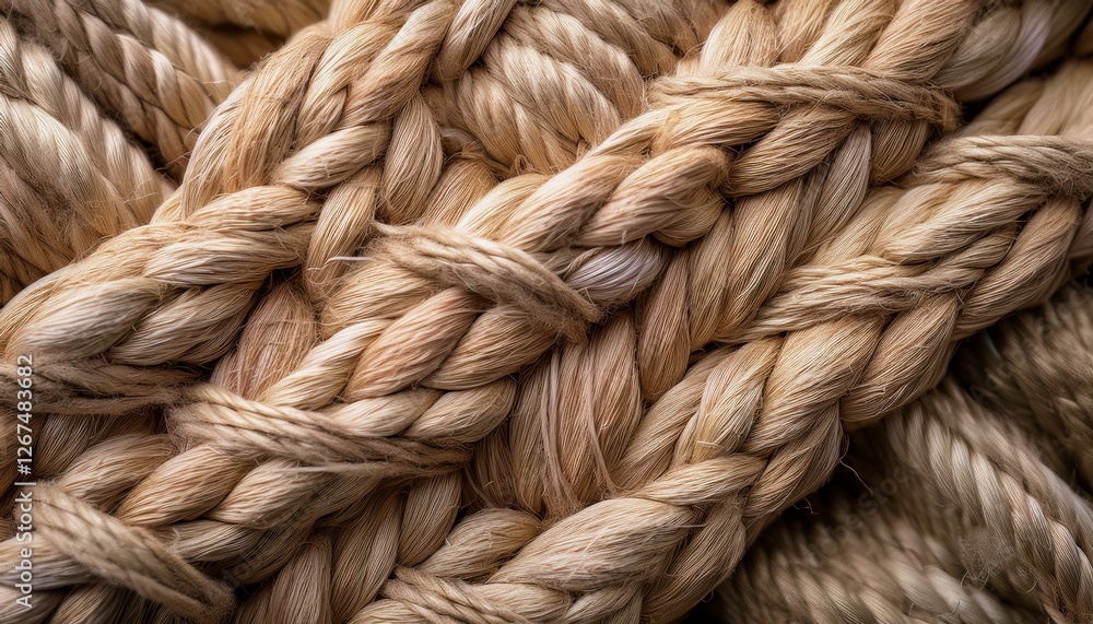 A close-up of natural woven jute fiber, showcasing its rough, organic texture and earthy beige colors A close-up of natural woven jute fiber, showcasing its rough, organic texture and earthy beige colors