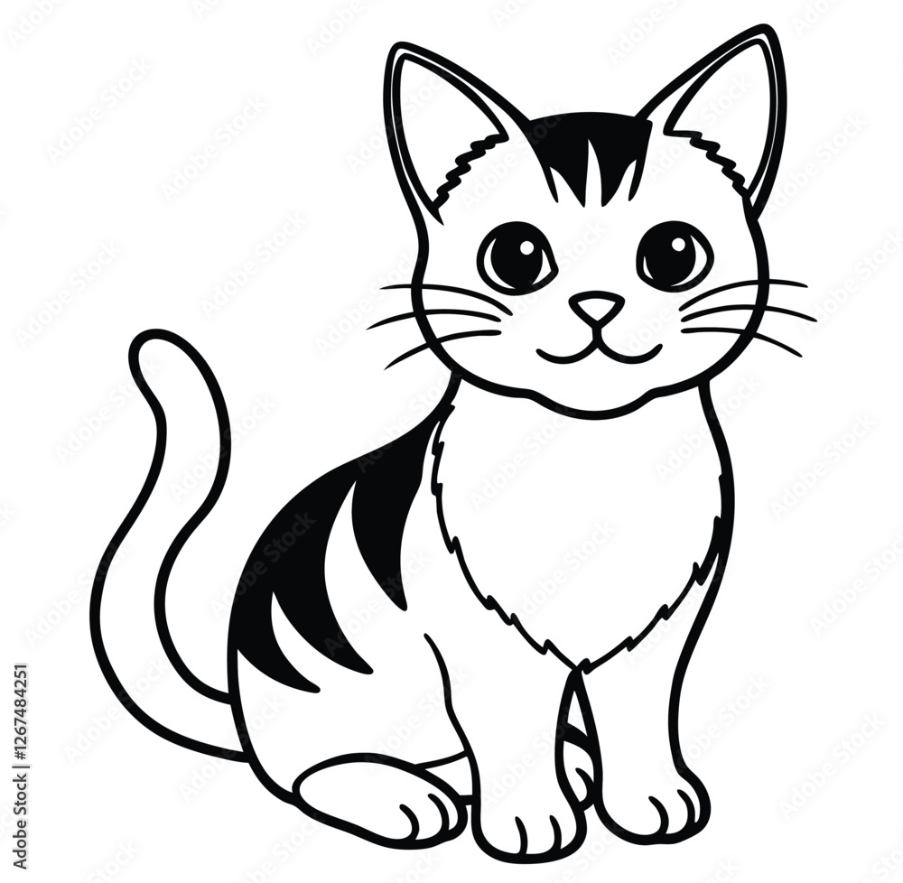 Fototapeta premium Adorable cute cat hand drawn icon cartoon character line art vector illustration outline image