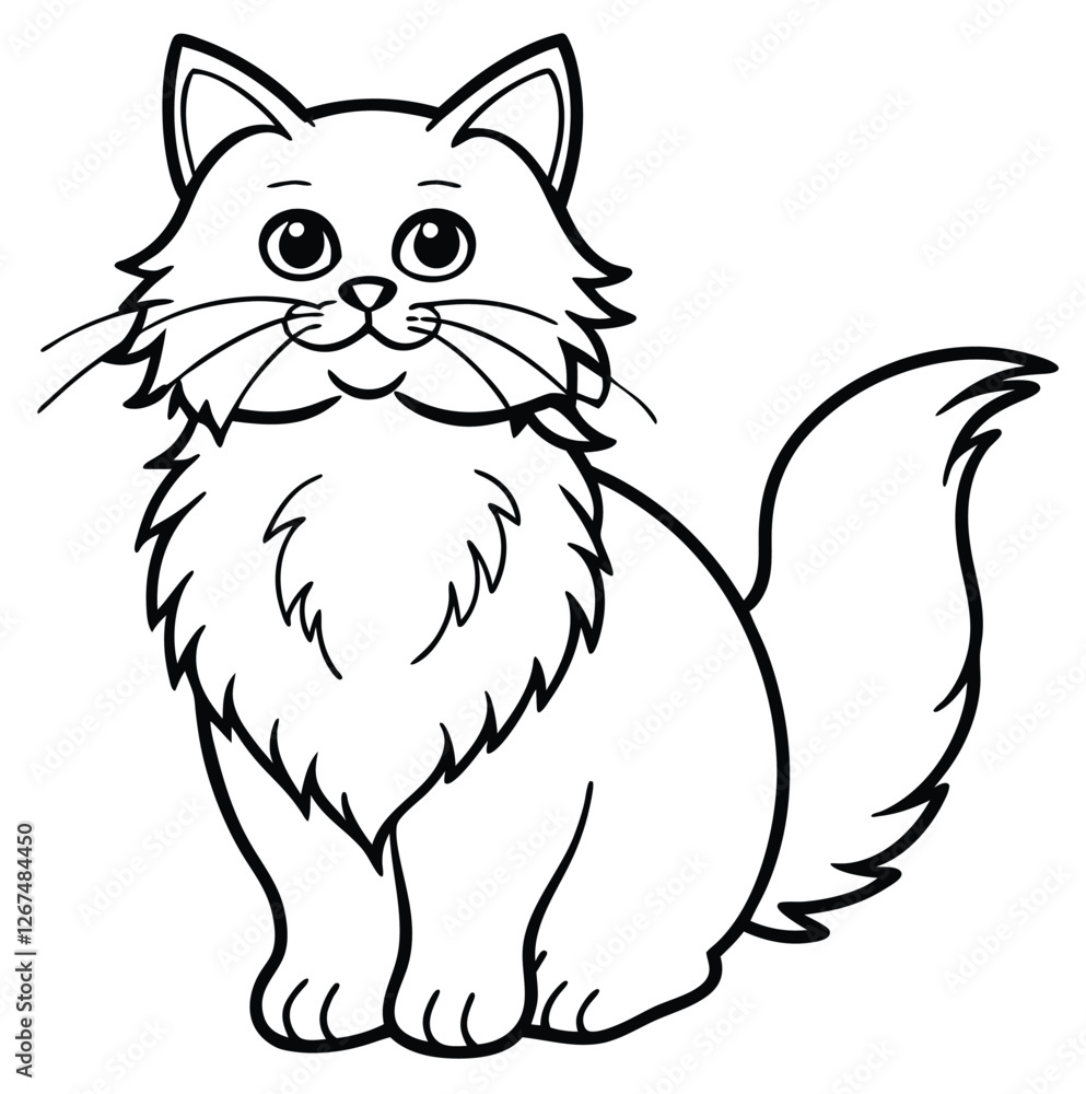 Adorable cute fluffy Maine Coon cat hand drawn icon cartoon character line art vector illustration outline image Adorable cute fluffy Maine Coon cat hand drawn icon cartoon character line art vector illustration outline image
