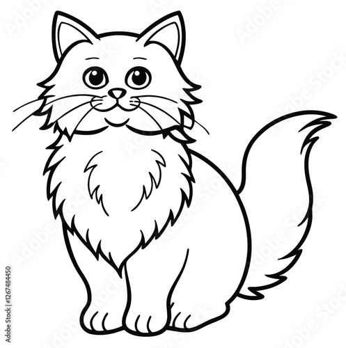 Adorable cute fluffy Maine Coon cat hand drawn icon cartoon character line art vector illustration outline image