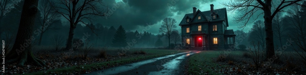 Spooky abandoned mansion with creepy shadows , shadows, darkness, night Spooky abandoned mansion with creepy shadows , shadows, darkness, night