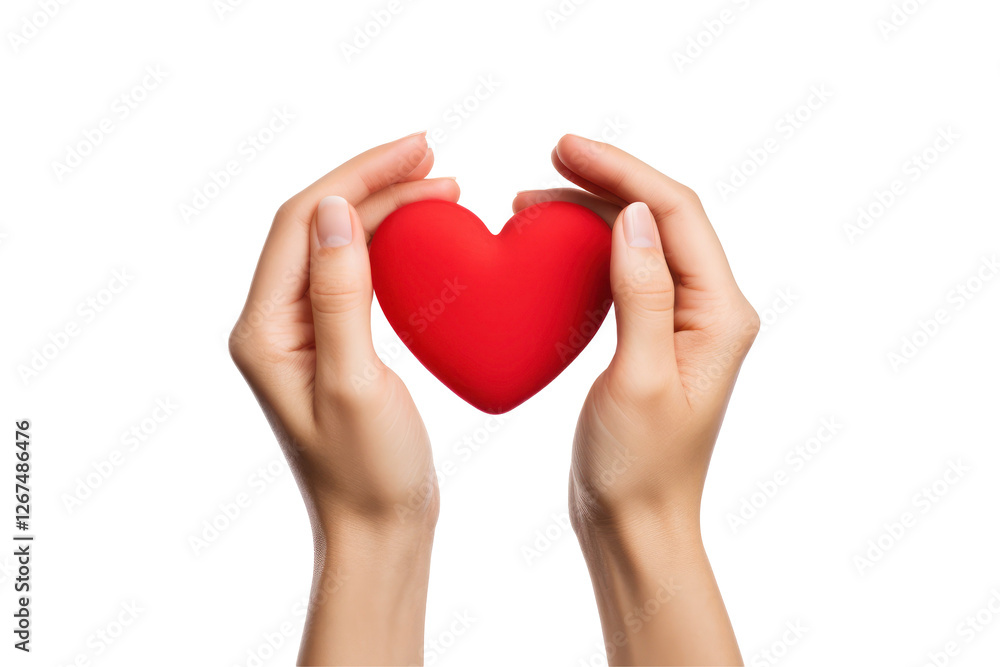 A red heart held gently in two hands on transparent background, symbolizing care and love A red heart held gently in two hands on transparent background, symbolizing care and love