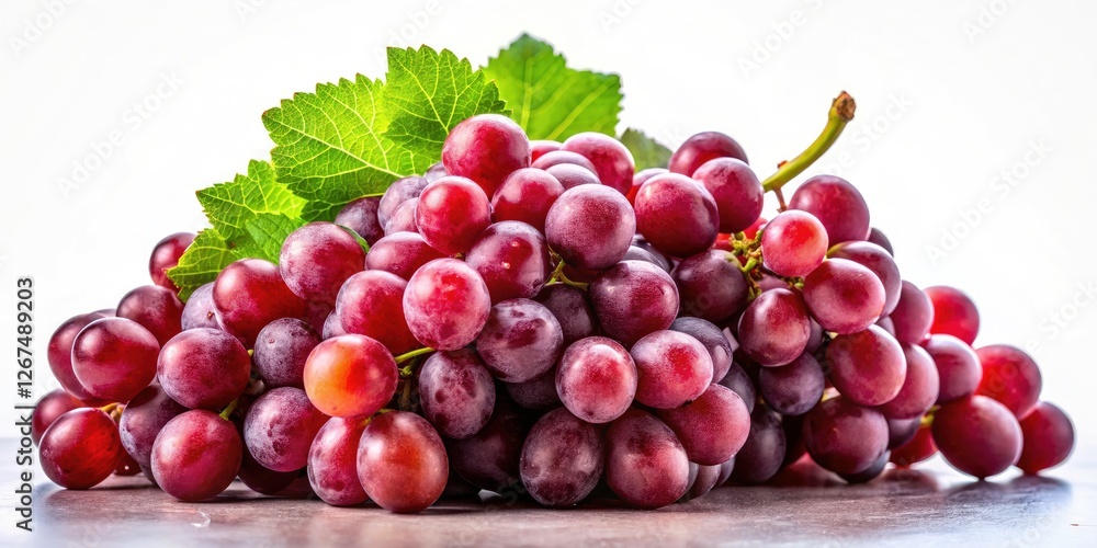 Obraz premium A vibrant cluster of juicy red grapes bursts with freshness, candidly captured on a clean white background.