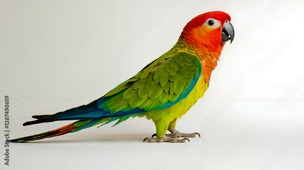 Obraz premium A colorful parrot standing on a white surface
