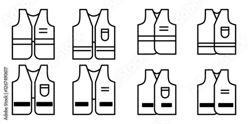 Working Vest Icon Set. Working Vest Vector Icon in line style design. Working Vest Symbol.
