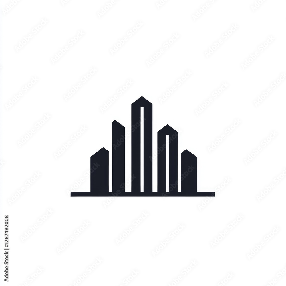 Minimalist black icon of a city skyline with buildings of varying heights. Minimalist black icon of a city skyline with buildings of varying heights.